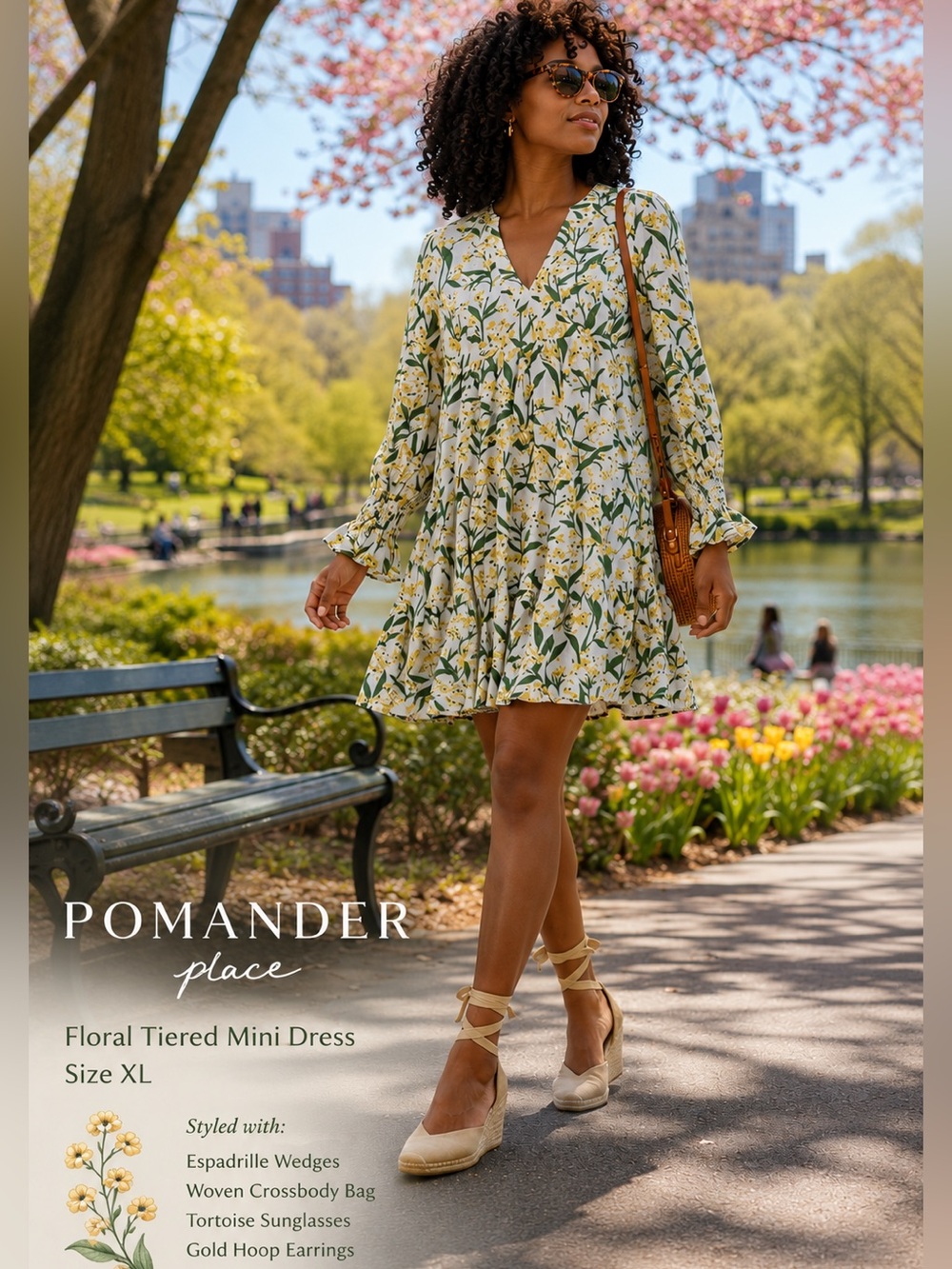 Tuckernuck’s Pomander Place Floral Tiered Mini Dress Smocked Cuff Boho Size XL